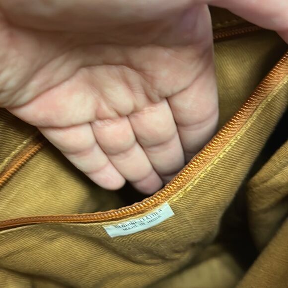 Genuine Leather Camel Shoulder Purse w/ Braided Accent & Silver-Tone Hardware - Picture 11 of 16